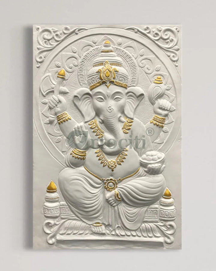 3x2 Feet Sitting Ganesha Relief Mural Wall Art Ganesha Wall Decor