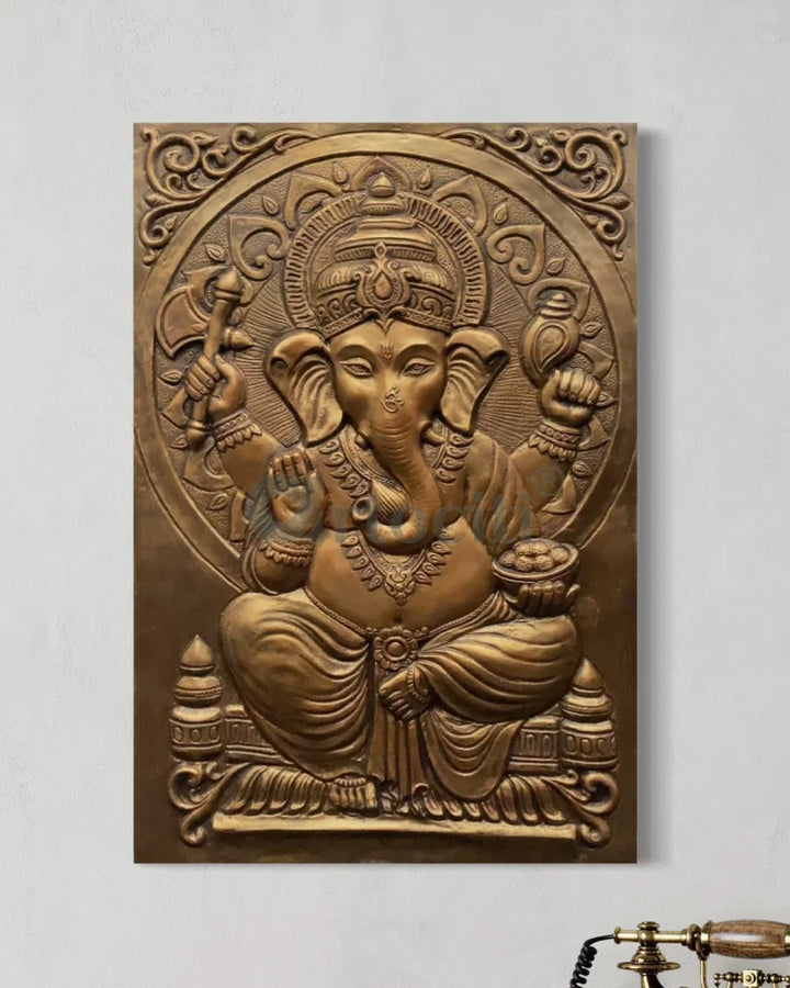 3x2 Feet Sitting Ganesha Relief Mural Wall Art Ganesha Wall Decor
