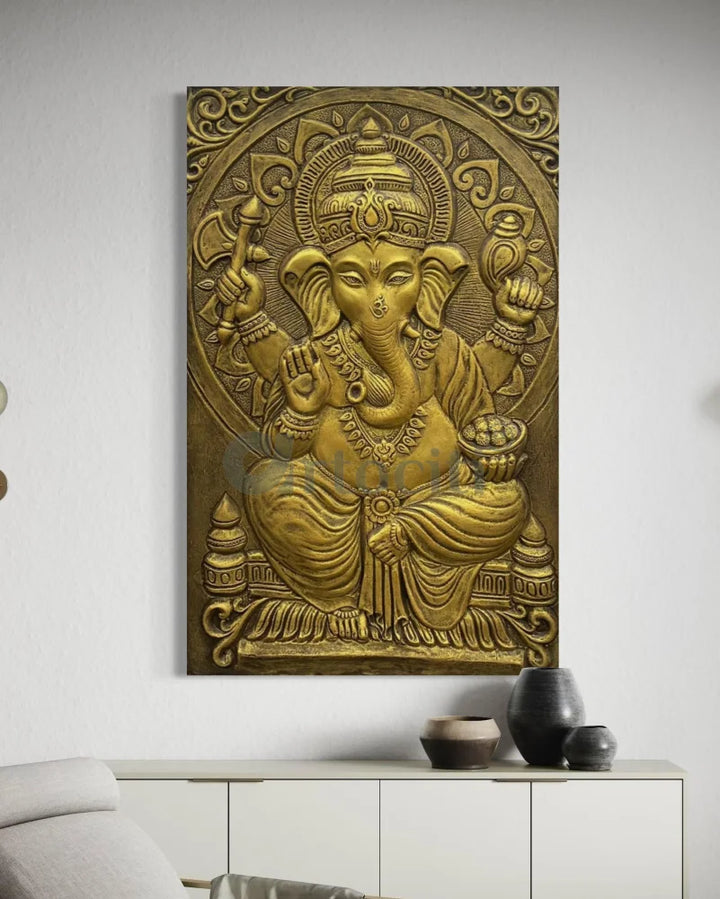 3x2 Feet Sitting Ganesha Relief Mural Wall Art Ganesha Wall Decor