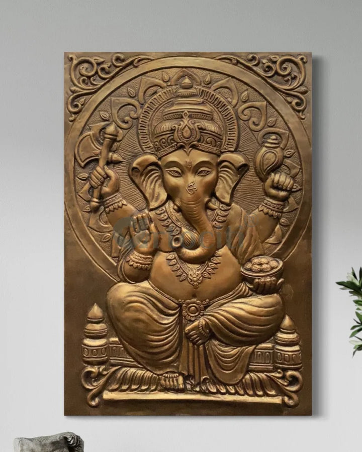3x2 Feet Sitting Ganesha Relief Mural Wall Art Ganesha Wall Decor