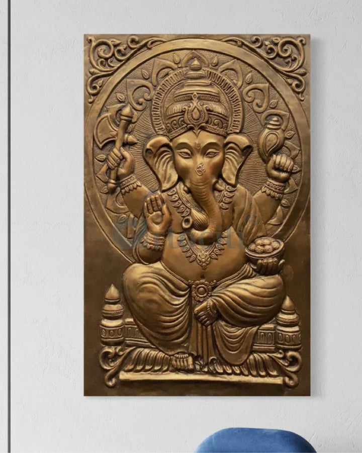 3x2 Feet Sitting Ganesha Relief Mural Wall Art Ganesha Wall Decor