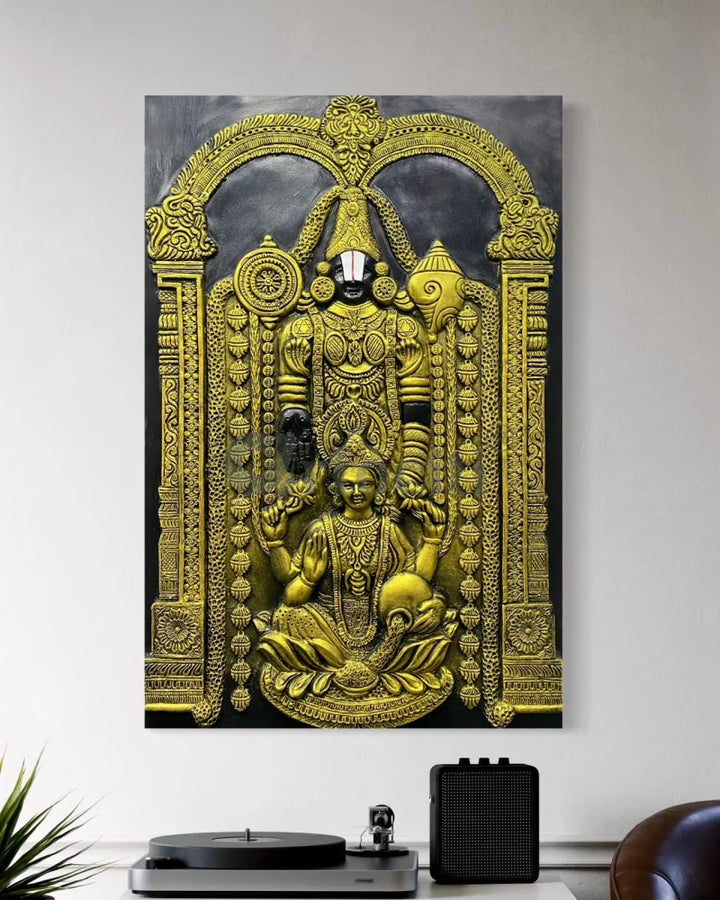 3X2 feet Tirupati Balaji with Goddess Lakshmi 3D Wall Art Relief Mural