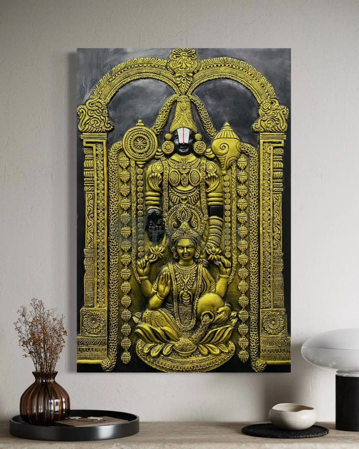 3X2 feet Tirupati Balaji with Goddess Lakshmi 3D Wall Art Relief Mural