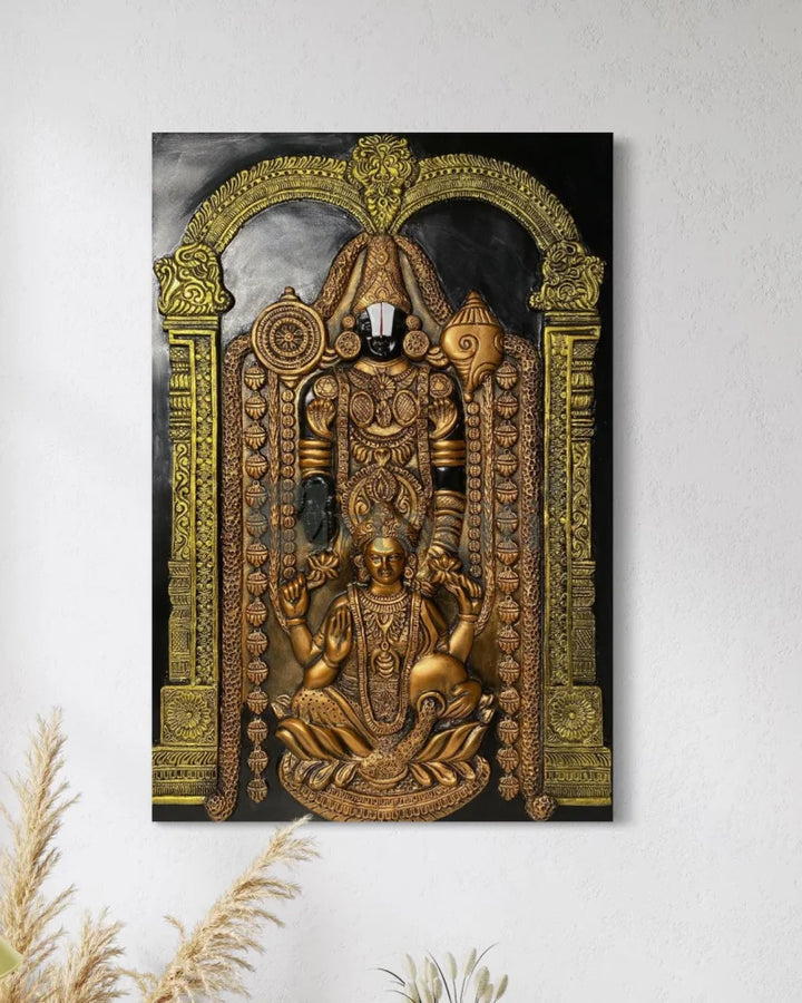 3X2 feet Tirupati Balaji with Goddess Lakshmi 3D Wall Art Relief Mural