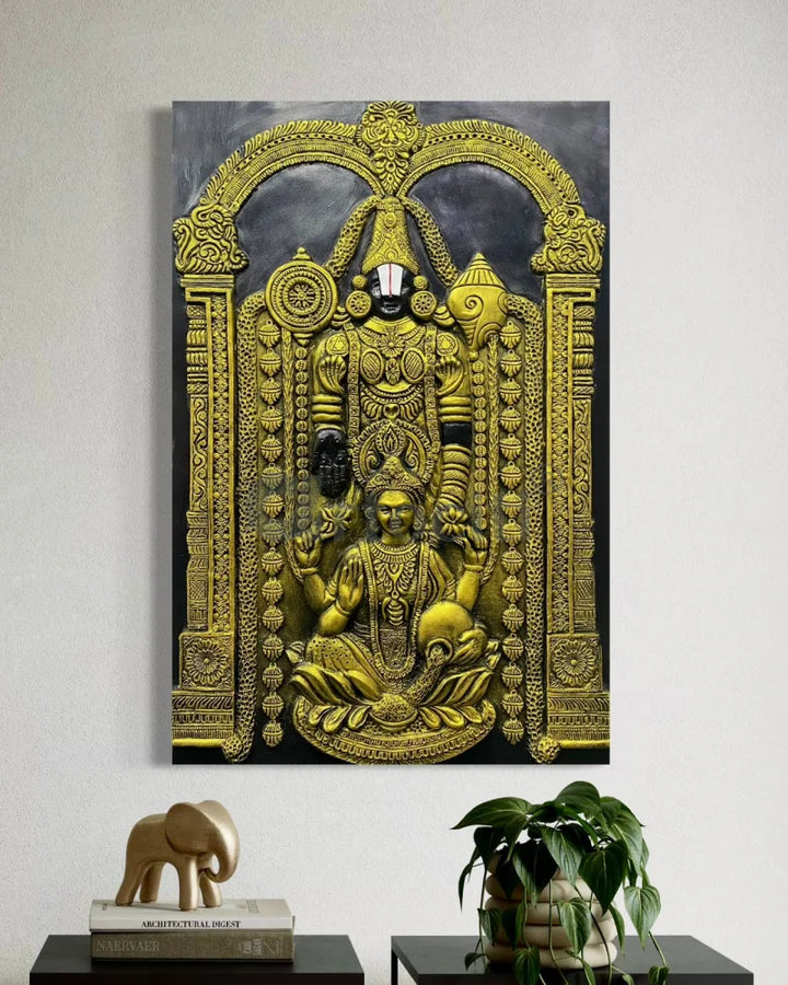 3X2 feet Tirupati Balaji with Goddess Lakshmi 3D Wall Art Relief Mural