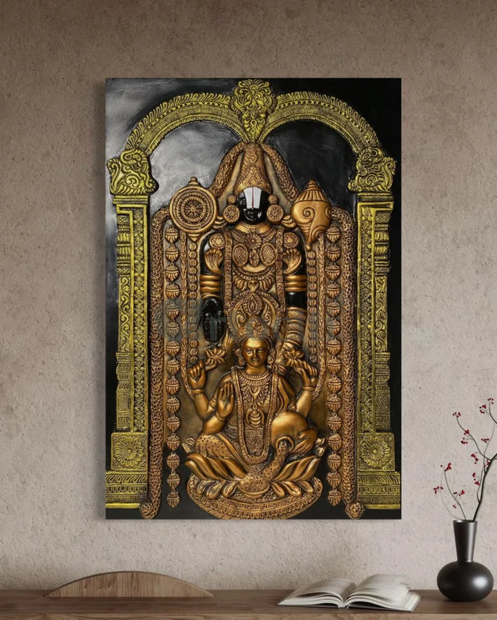3X2 feet Tirupati Balaji with Goddess Lakshmi 3D Wall Art Relief Mural