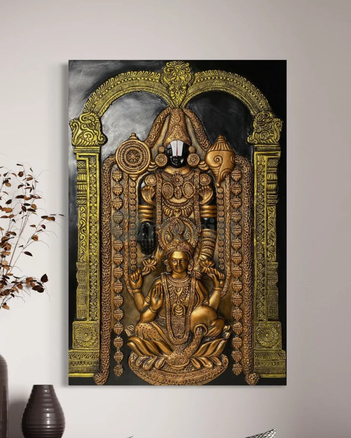 3X2 feet Tirupati Balaji with Goddess Lakshmi 3D Wall Art Relief Mural