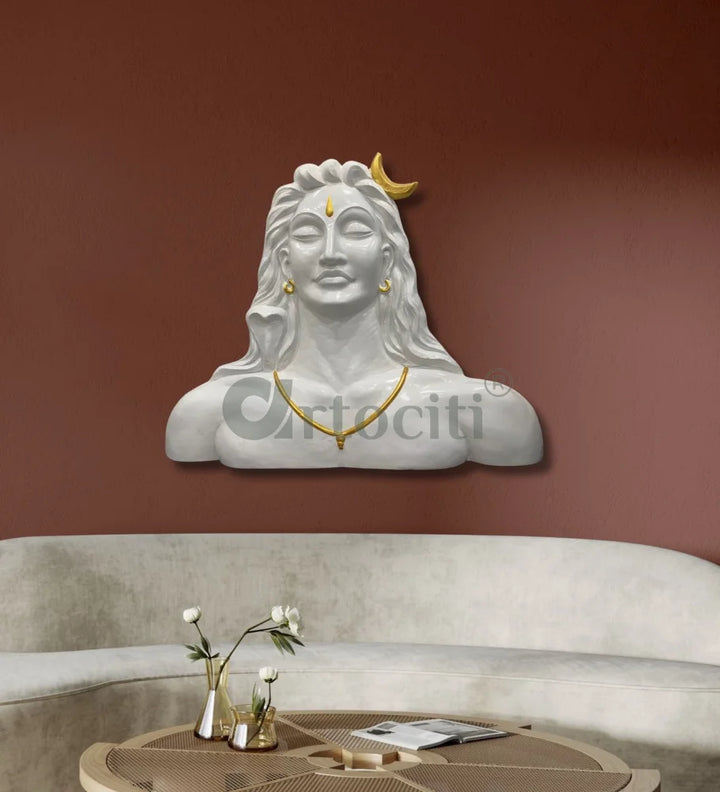 4 Feet Adiyogi (Lord Shiva) 3D Relief Mural Wall Art Lord Shiva Wall Decor