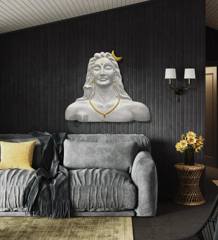 4 Feet Adiyogi (Lord Shiva) 3D Relief Mural Wall Art Lord Shiva Wall Decor