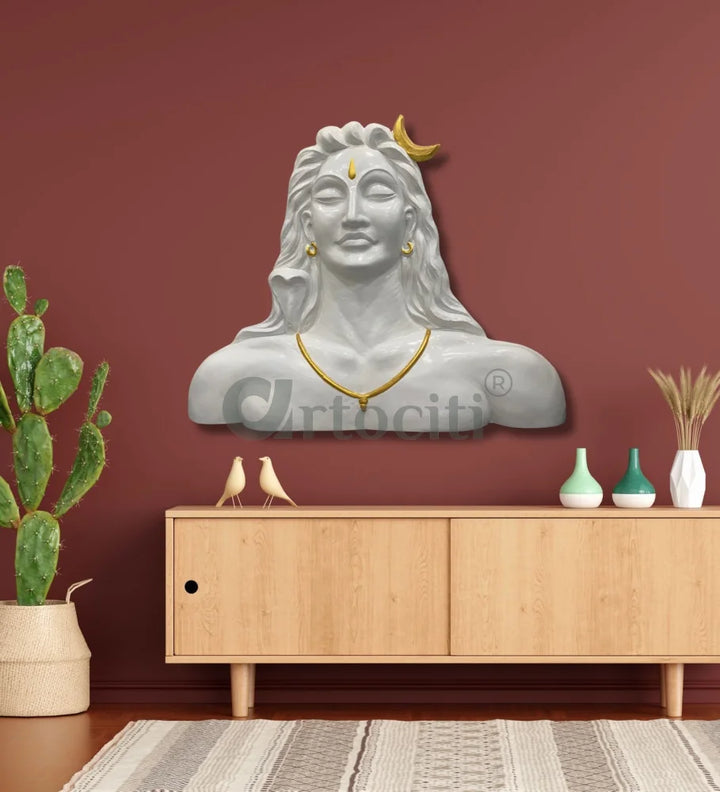 4 Feet Adiyogi (Lord Shiva) 3D Relief Mural Wall Art White / 4X3 Feet Lord Shiva Wall Decor