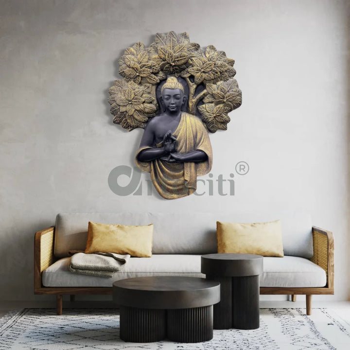 45X36 Inch Blessing Buddha Under Tree 3D Relief Mural Wall Art