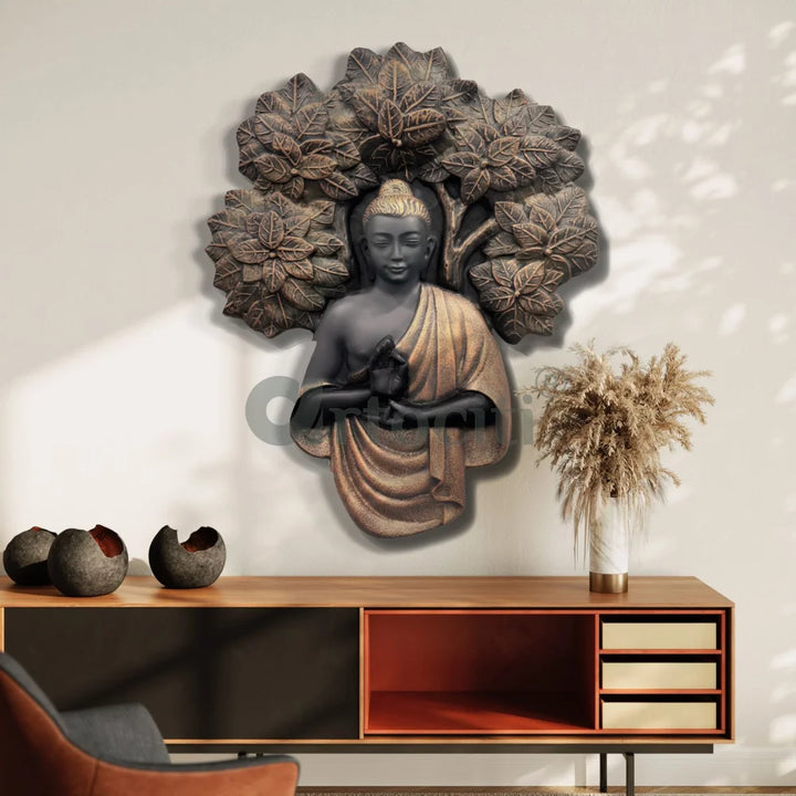 45X36 Inch Blessing Buddha Under Tree 3D Relief Mural Wall Art