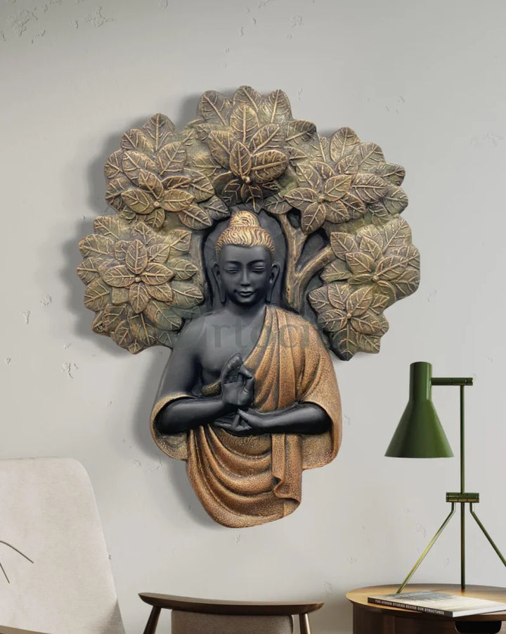 45X36 Inch Blessing Buddha Under Tree 3D Relief Mural Wall Art 45X36 Inch / Bronze