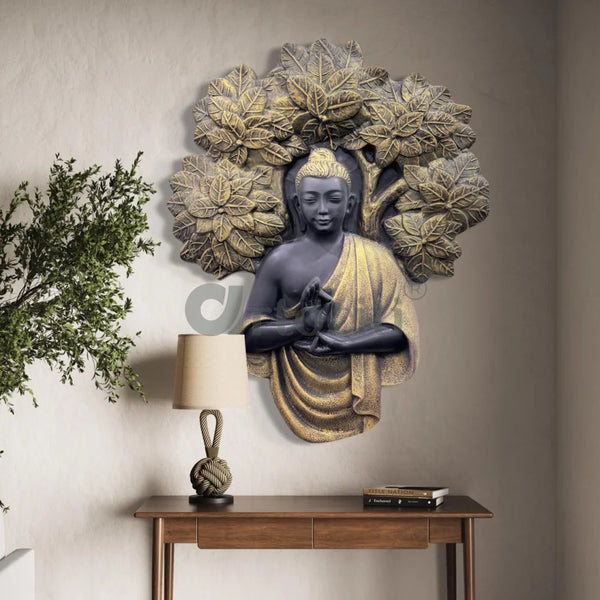 45X36 Inch Blessing Buddha Under Tree 3D Relief Mural Wall Art 45X36 Inch / Gold