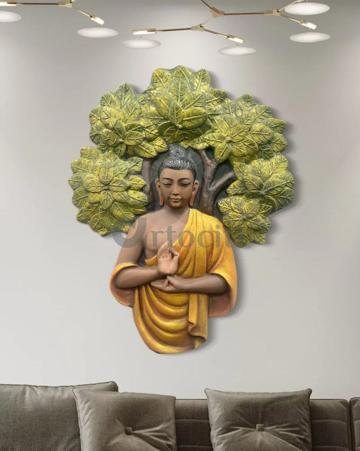 45X36 Inch Blessing Buddha Under Tree 3D Relief Mural Wall Art 45X36 Inch / Multi