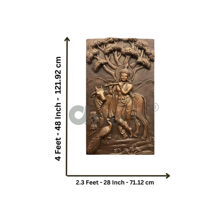 48x28 Inches Krishna with Cow 3D Relief Mural