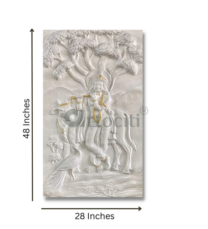 48x28 Inches Krishna with Cow 3D Relief Mural