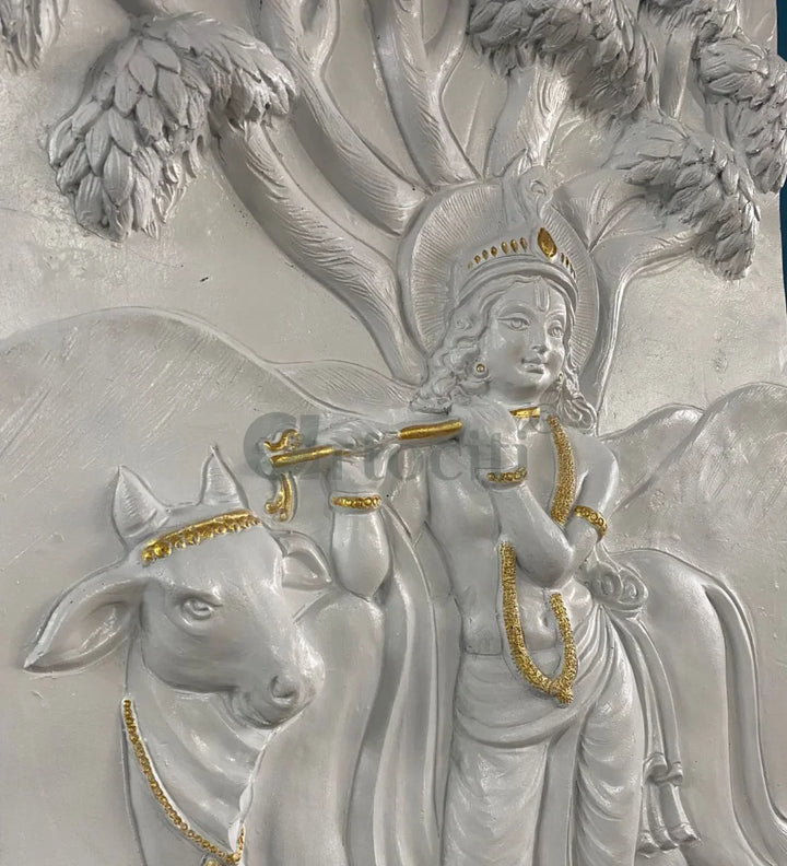 48x28 Inches Krishna with Cow 3D Relief Mural