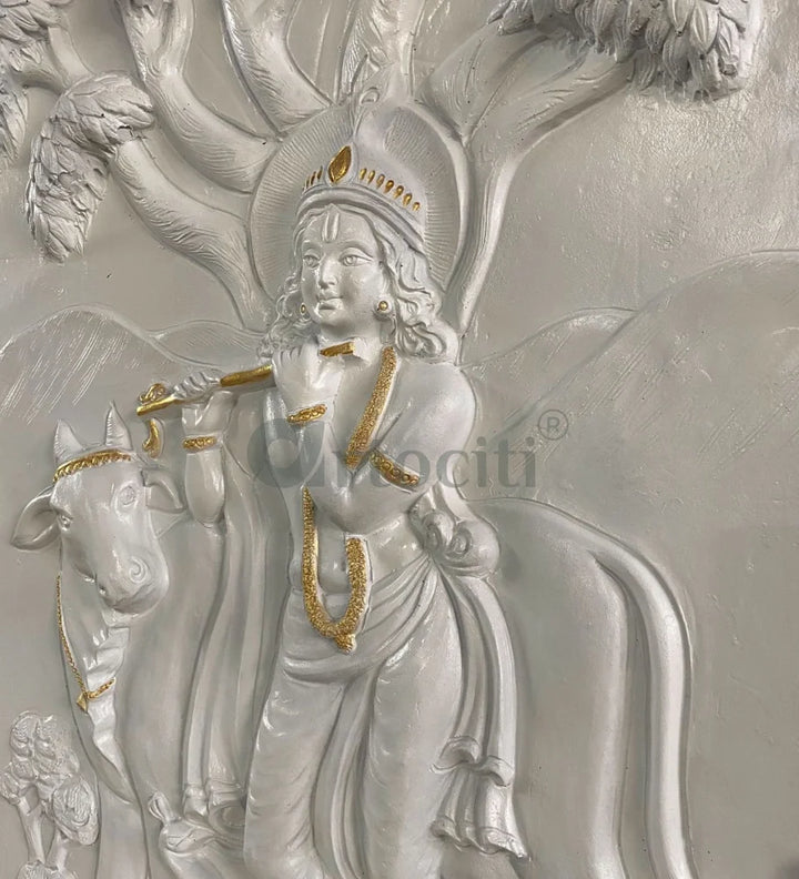 48x28 Inches Krishna with Cow 3D Relief Mural