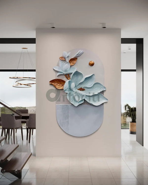 4X2.7 Feet Floral Relief Mural Wall Art | 3D Flower Design | Abstract Relief Mural | Ready to Hang 4X2.7 Feet