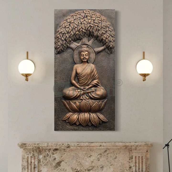 4x2 Feet Buddha Under Tree 3D Relief Mural Wall Art