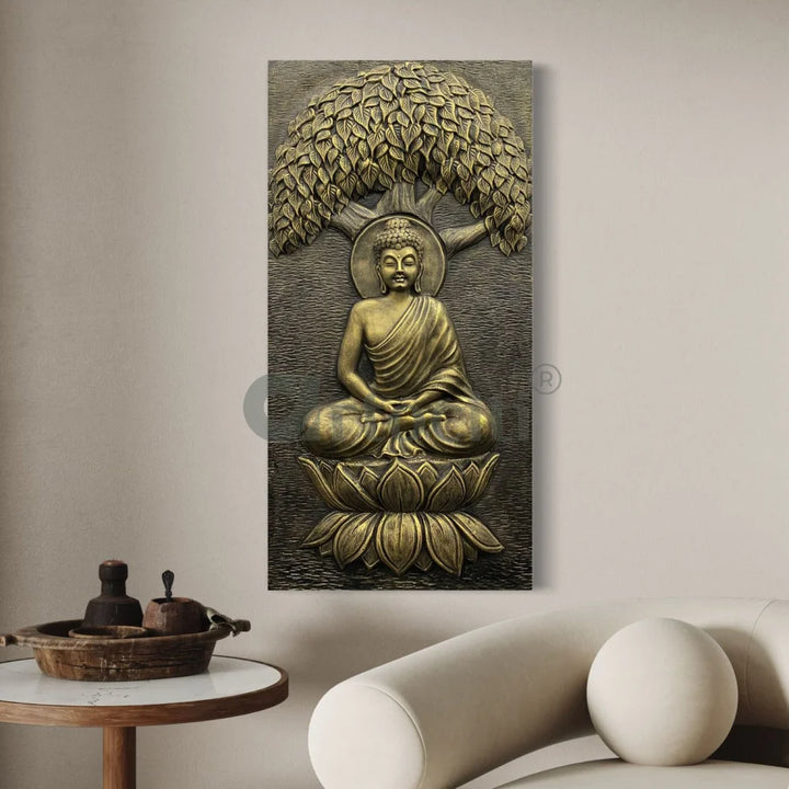 4x2 Feet Buddha Under Tree 3D Relief Mural Wall Art