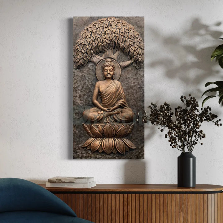 4x2 Feet Buddha Under Tree 3D Relief Mural Wall Art