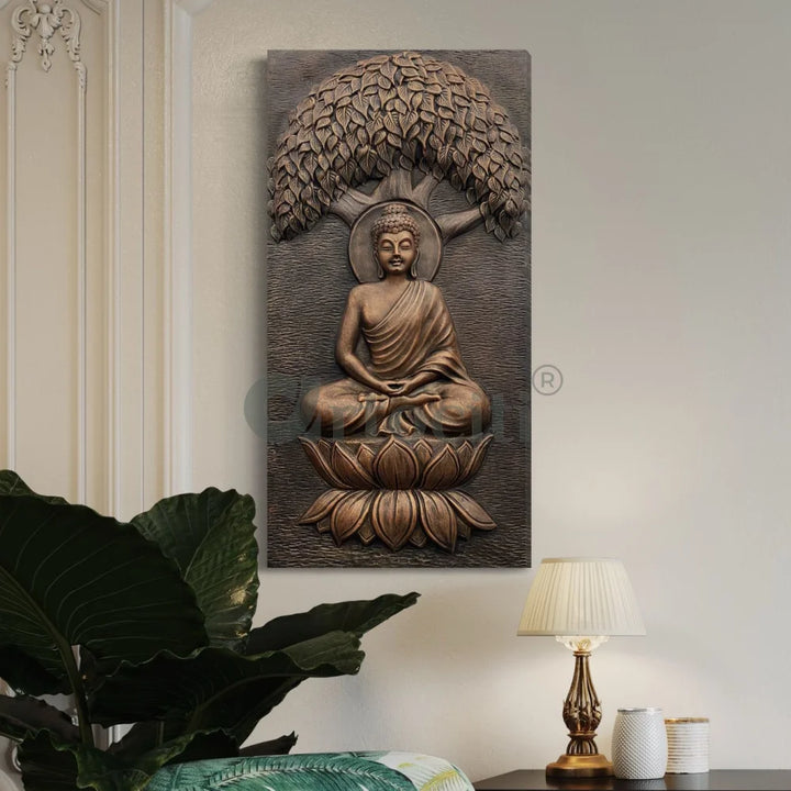 4x2 Feet Buddha Under Tree 3D Relief Mural Wall Art 4X2 Feet / Bronze