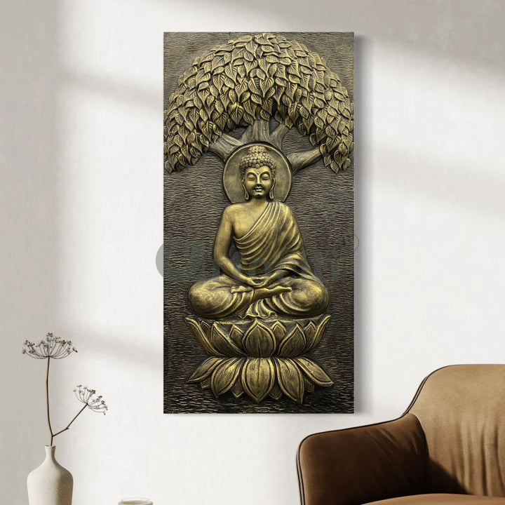 4x2 Feet Buddha Under Tree 3D Relief Mural Wall Art 4X2 Feet / Golden