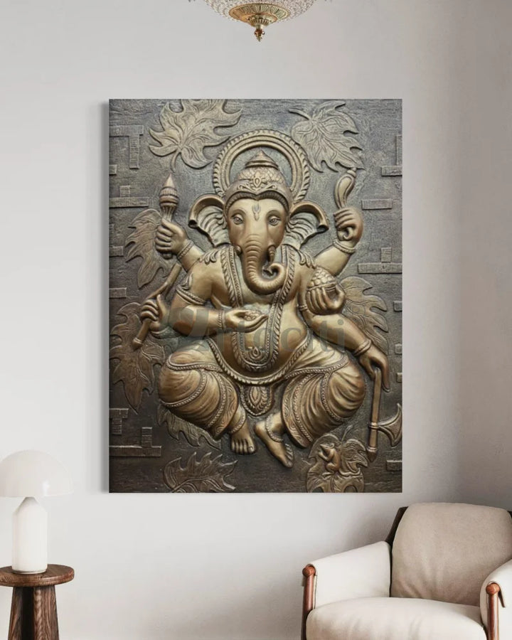 4x3 Feet Dancing Ganesha 3D Relief Mural Wall Art Ganesha Wall Decor