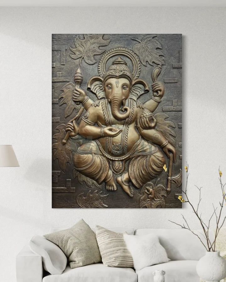 4x3 Feet Dancing Ganesha 3D Relief Mural Wall Art Ganesha Wall Decor
