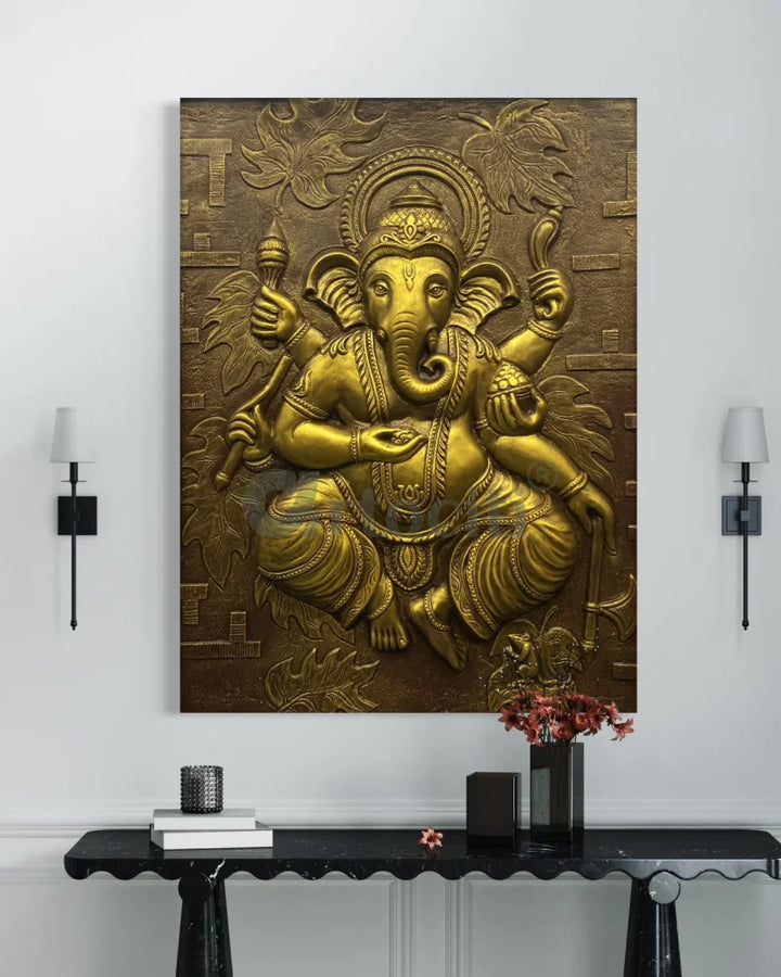 4x3 Feet Dancing Ganesha 3D Relief Mural Wall Art Ganesha Wall Decor