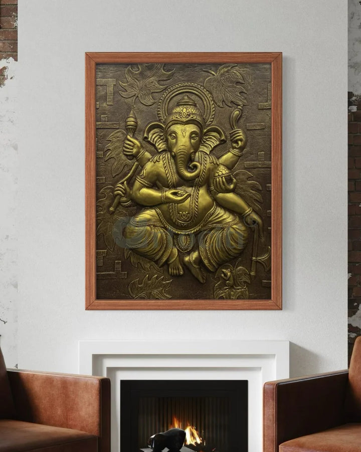 4x3 Feet Dancing Ganesha 3D Relief Mural Wall Art Ganesha Wall Decor