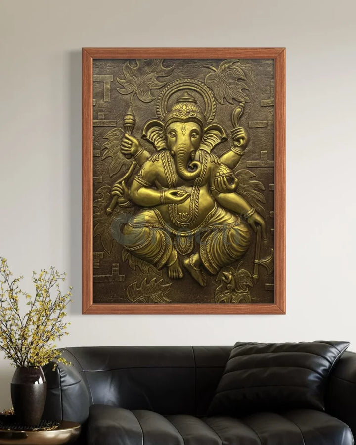 4x3 Feet Dancing Ganesha 3D Relief Mural Wall Art Ganesha Wall Decor