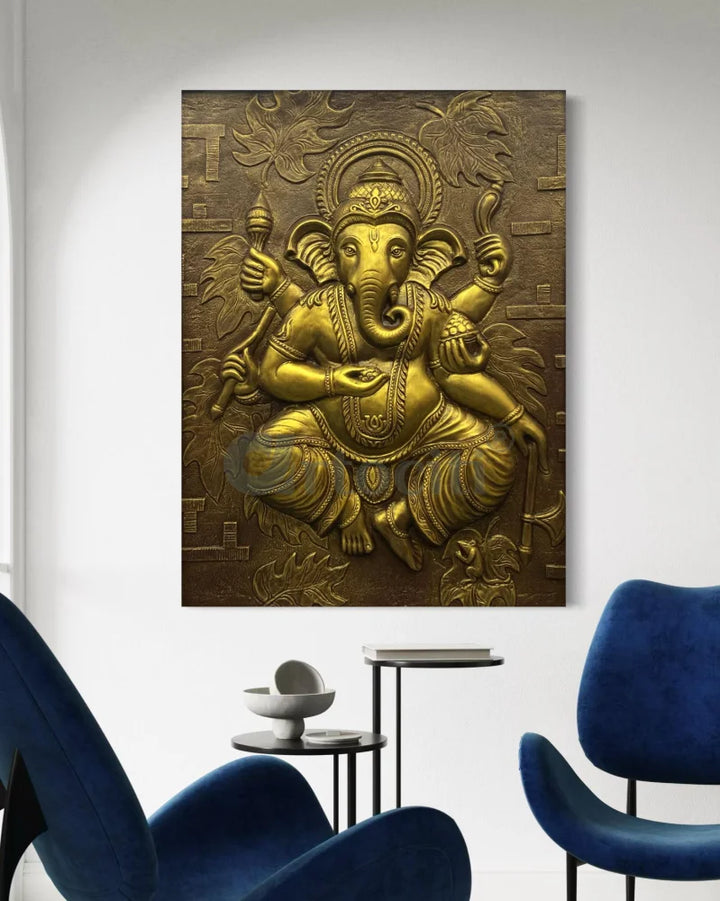 4x3 Feet Dancing Ganesha 3D Relief Mural Wall Art Ganesha Wall Decor