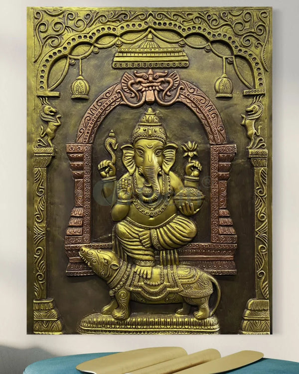 4X3 Feet Lord Ganesha 3D Relief Mural Wall Art 4X3 Feet / GOLDBRONZE Ganesha Wall Decor