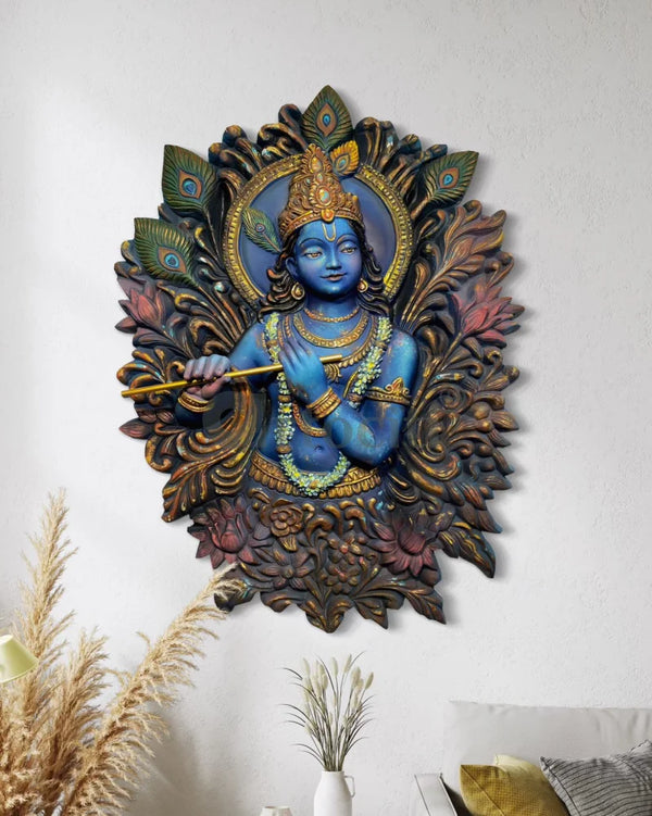Lord Krishna playing the flute 3D Relief Mural Wall Art