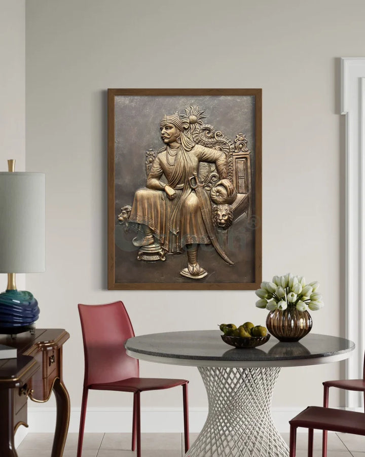 4X3 Feet Maharana Pratap 3D Relief Mural Framed / 4X3 Feet / BRONZE wall art