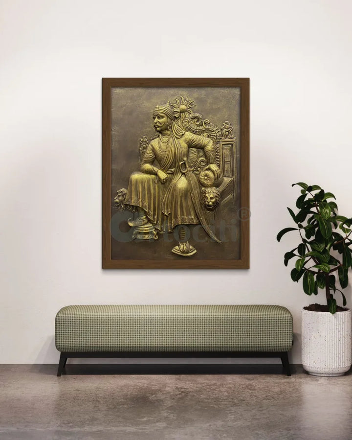 4X3 Feet Maharana Pratap 3D Relief Mural Framed / 4X3 Feet / GOLD wall art
