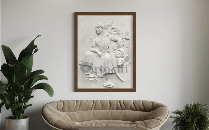 4X3 Feet Maharana Pratap 3D Relief Mural Framed / 4X3 Feet / WHITE wall art