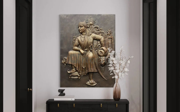 4X3 Feet Maharana Pratap 3D Relief Mural Unframed / 4X3 Feet / BRONZE wall art