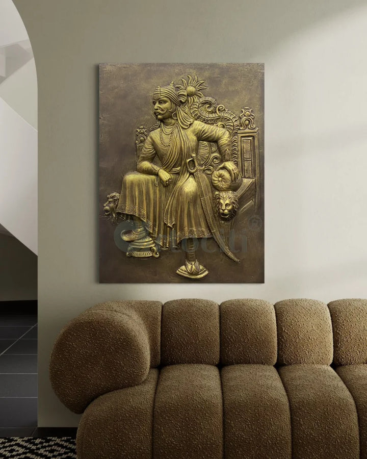 4X3 Feet Maharana Pratap 3D Relief Mural Unframed / 4X3 Feet / GOLD wall art