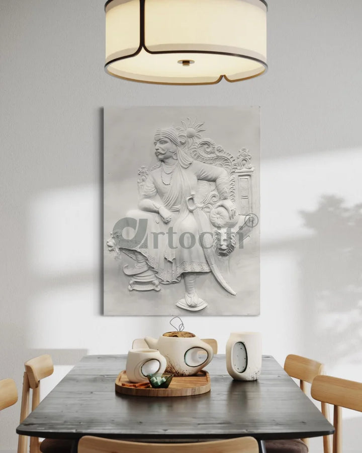 4X3 Feet Maharana Pratap 3D Relief Mural Unframed / 4X3 Feet / WHITE wall art