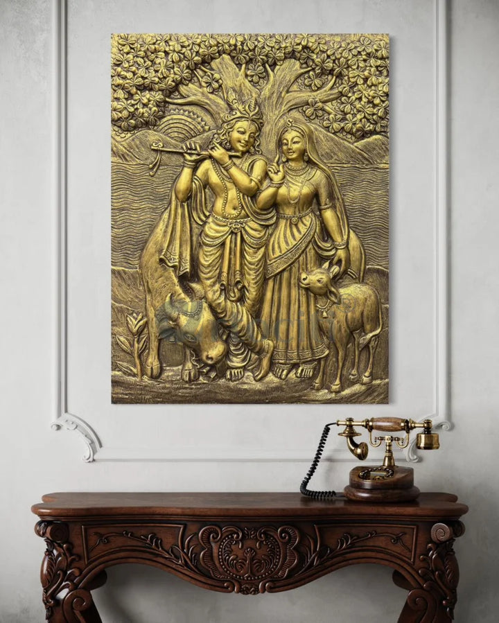 4x3 Feet Radha Krishna 3D Elevation Sculpture Relief Mural Wall Art