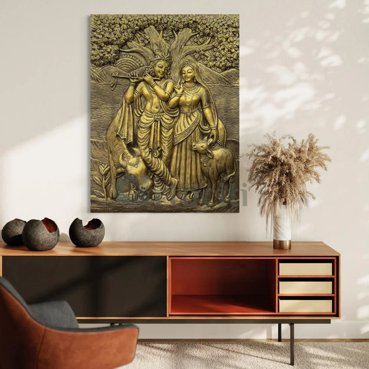 4x3 Feet Radha Krishna 3D Elevation Sculpture Relief Mural Wall Art