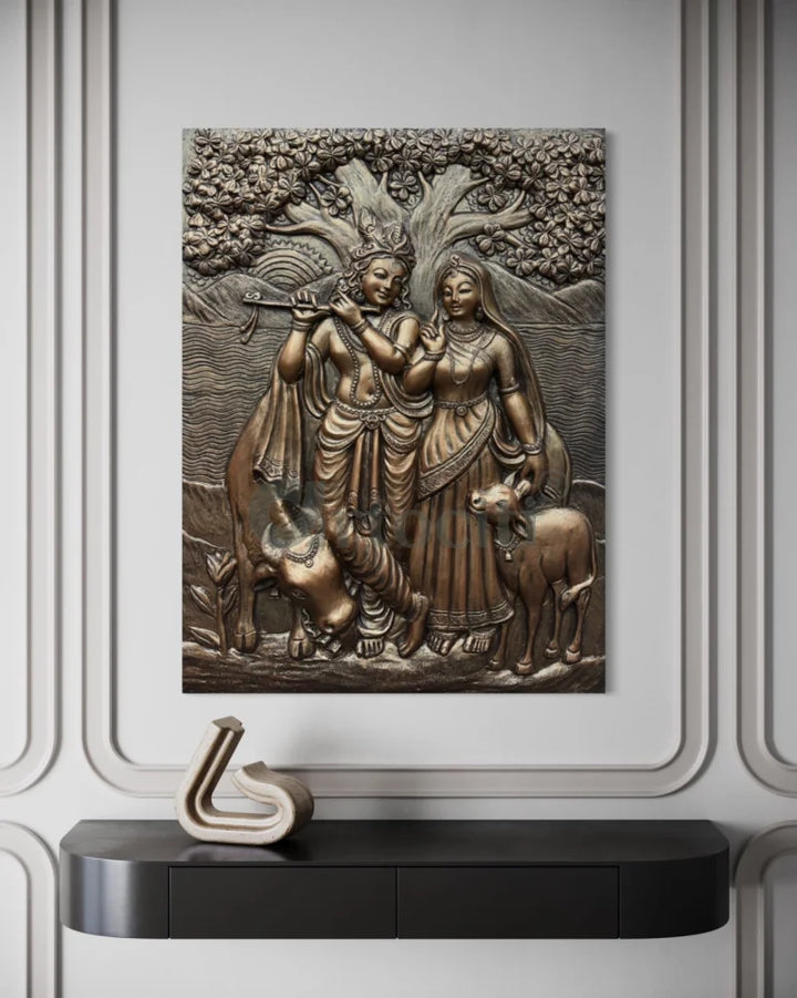 4x3 Feet Radha Krishna 3D Elevation Sculpture Relief Mural Wall Art