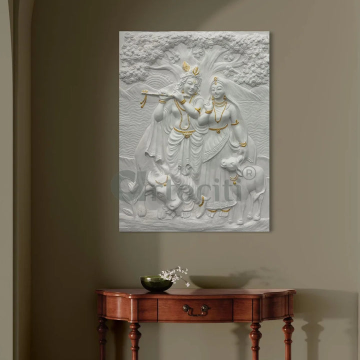 4x3 Feet Radha Krishna 3D Elevation Sculpture Relief Mural Wall Art