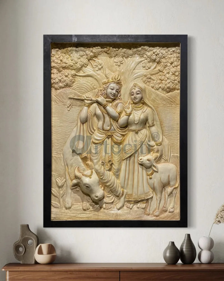 4x3 Feet Radha Krishna 3D Elevation Sculpture Relief Mural Wall Art
