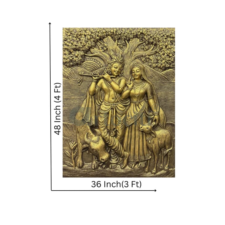 4x3 Feet Radha Krishna 3D Elevation Sculpture Relief Mural Wall Art