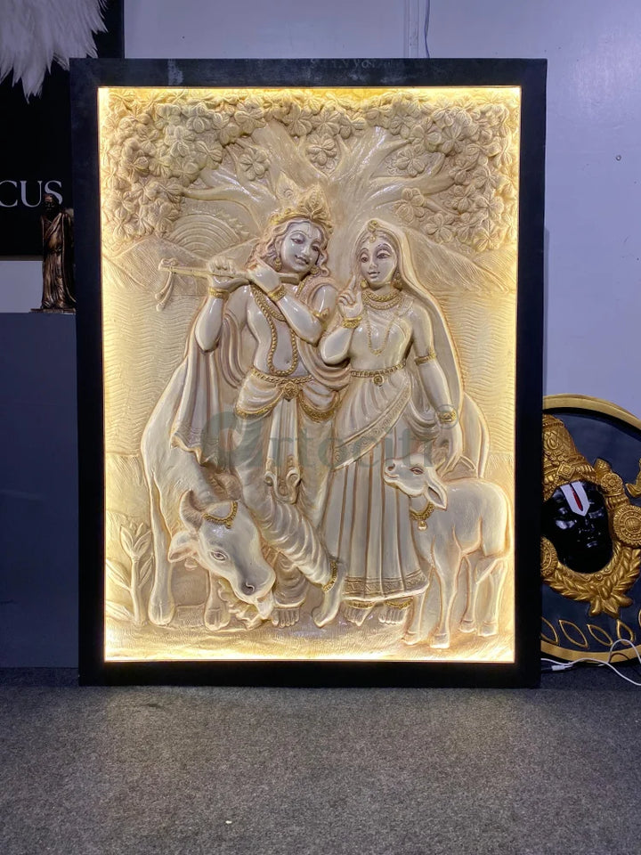 4x3 Feet Radha Krishna 3D Elevation Sculpture Relief Mural Wall Art